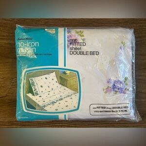 Vintage JCPenney Fashion Manor Double Fitted Sheet‎ Cotton Strong Muslin NOS A13